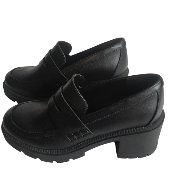 Y2K Esprit Regina Shoes Womens Size 8M Black Loafer Heels Chunky Lug Sole 90s - Picture 2 of 13